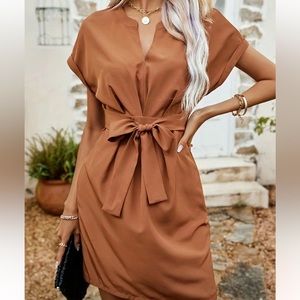 🆕 Notched Neck Belted Dress #78